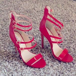 Red patent strappy stilettos